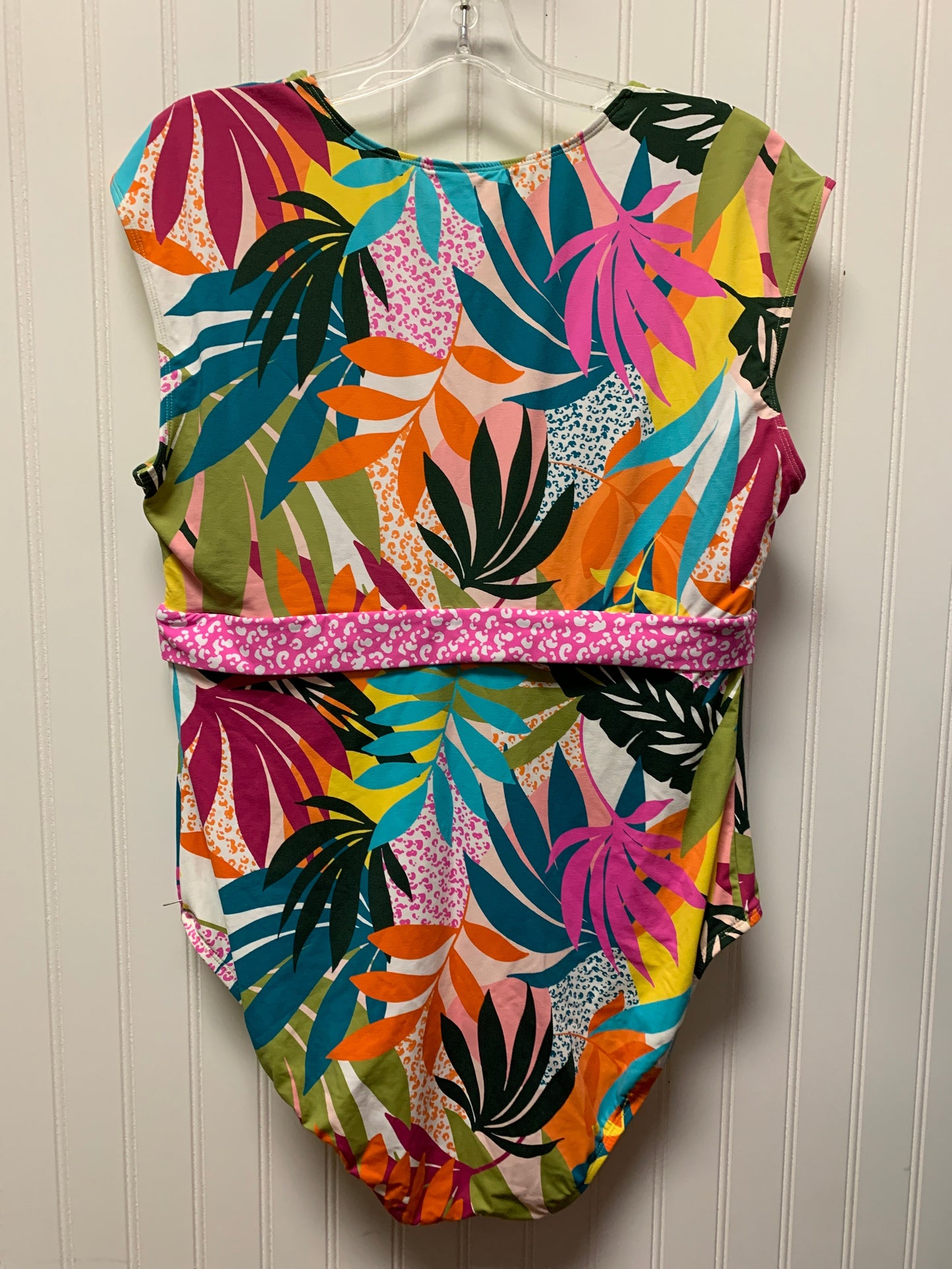 Tropical Print Swimsuit Bleu, Size 1x