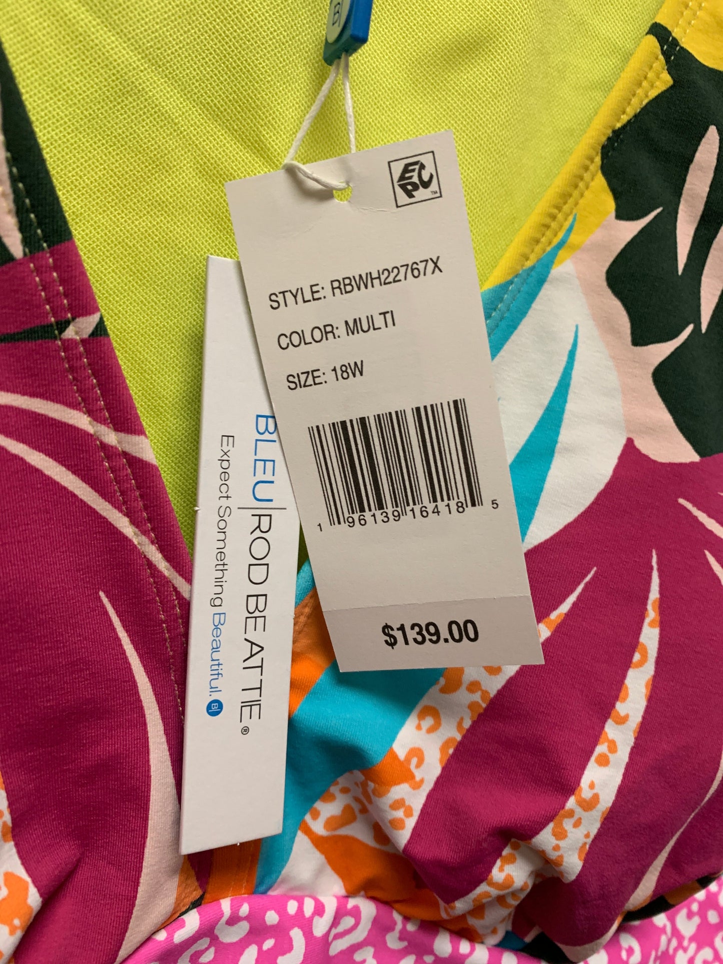 Tropical Print Swimsuit Bleu, Size 1x