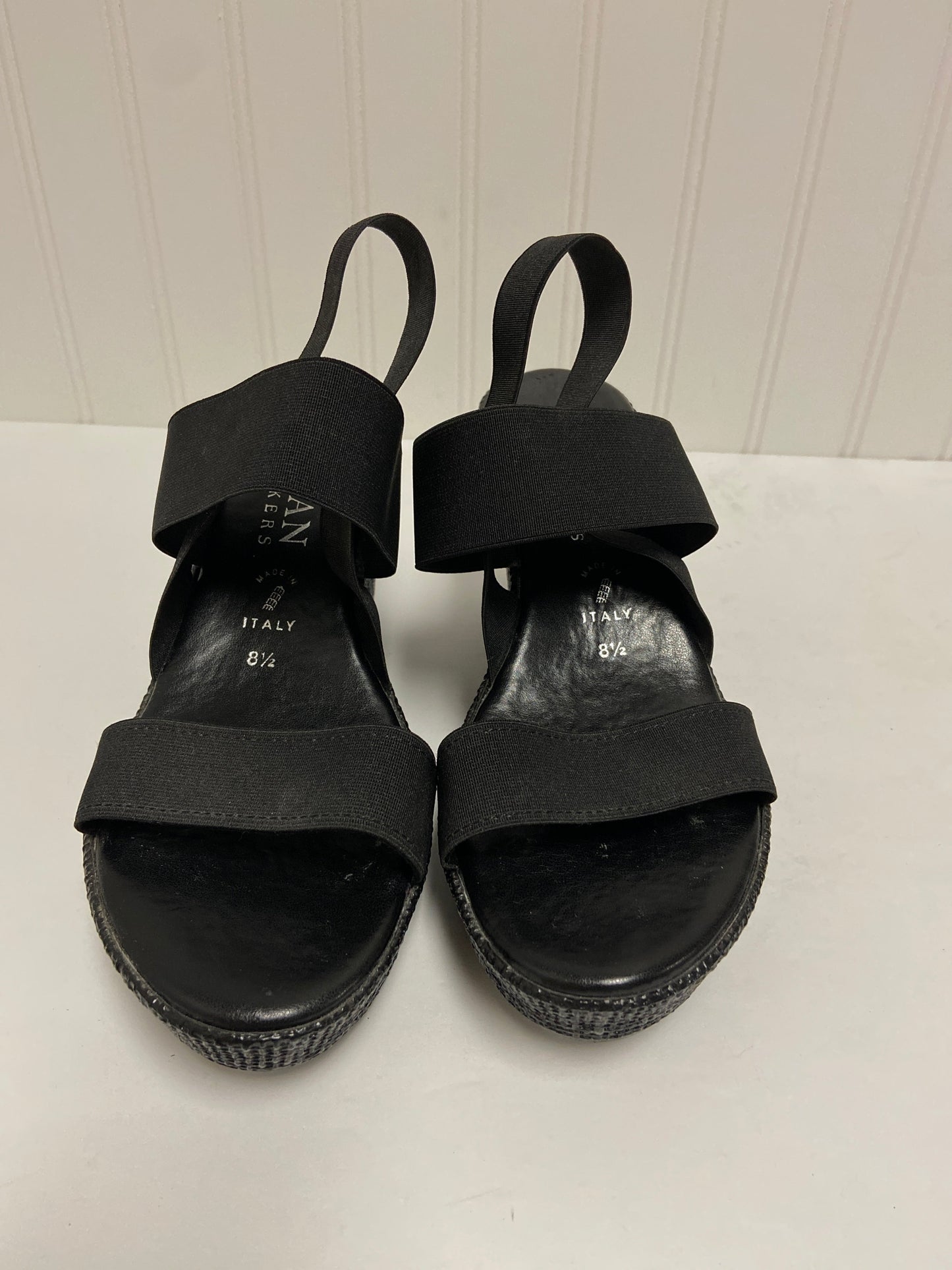 Black Sandals Heels Wedge Italian Shoemakers, Size 8.5