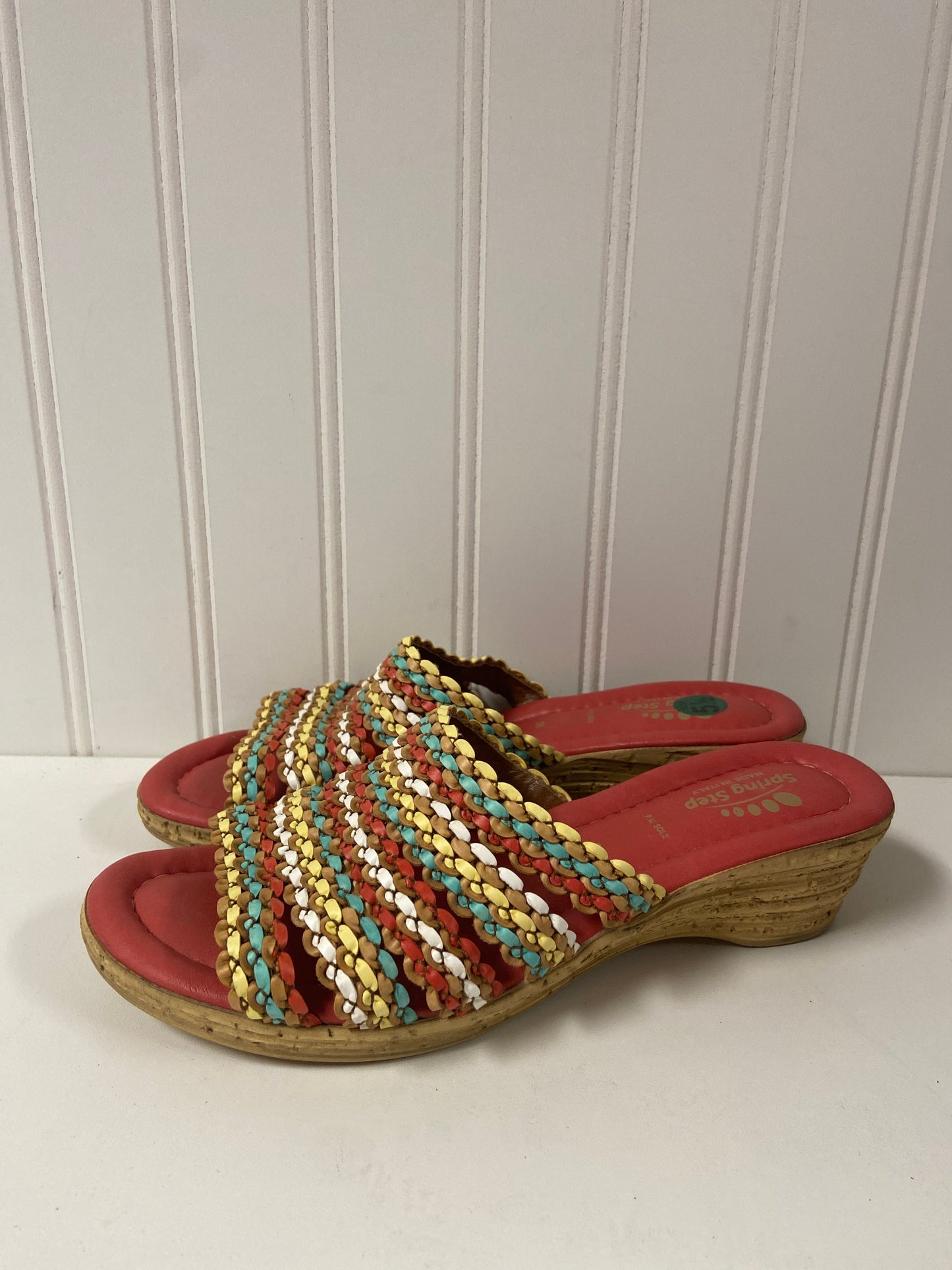 Coral Sandals Heels Wedge Spring Step, Size 5.5