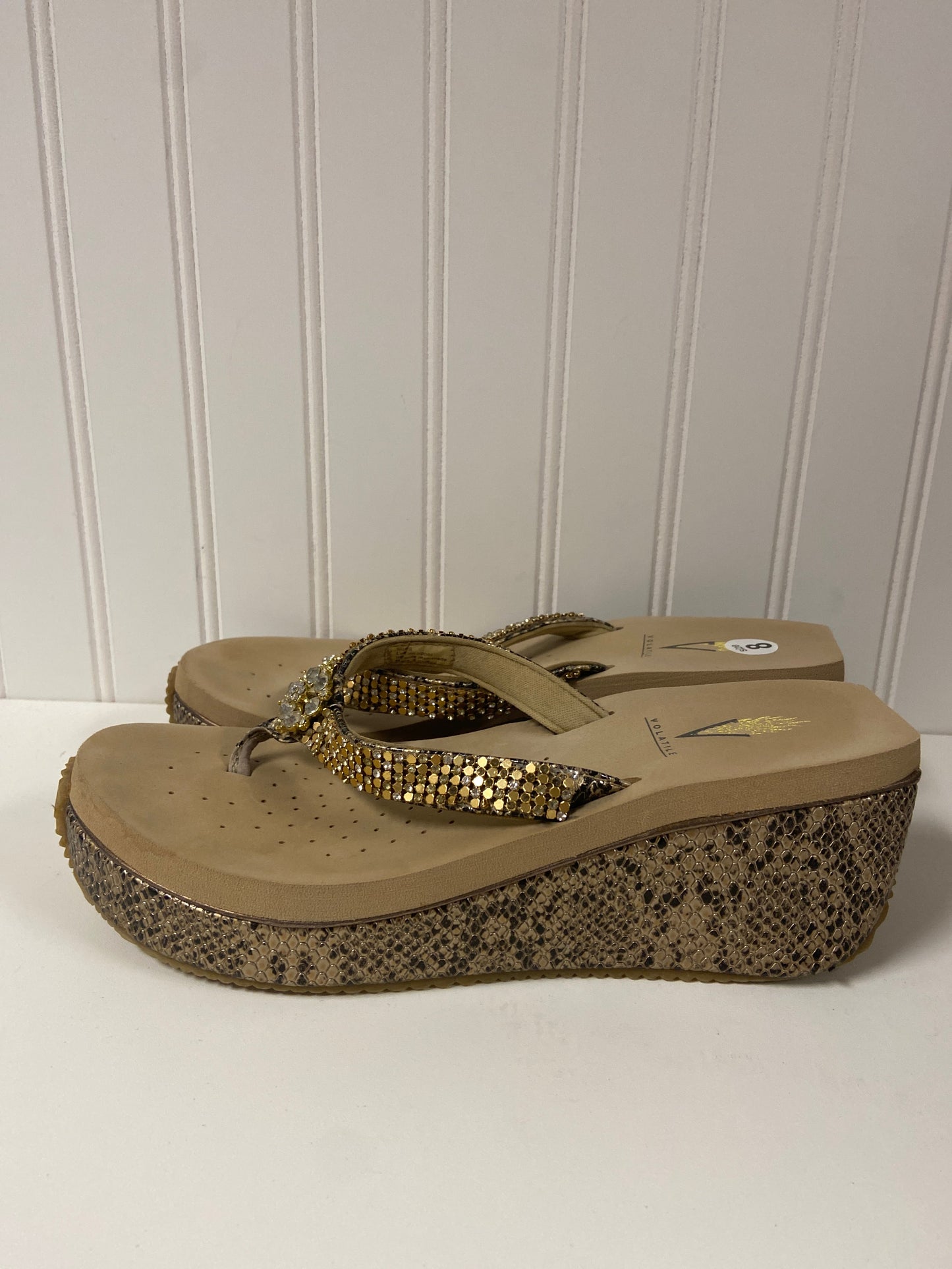 Snakeskin Print Sandals Heels Wedge Volatile, Size 8