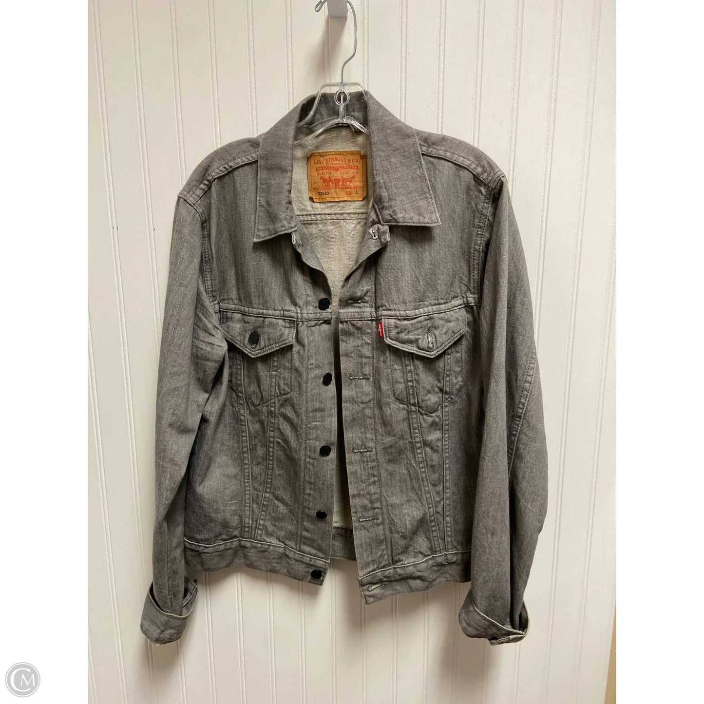 Jacket Denim By Levis In Grey Denim, Size: L