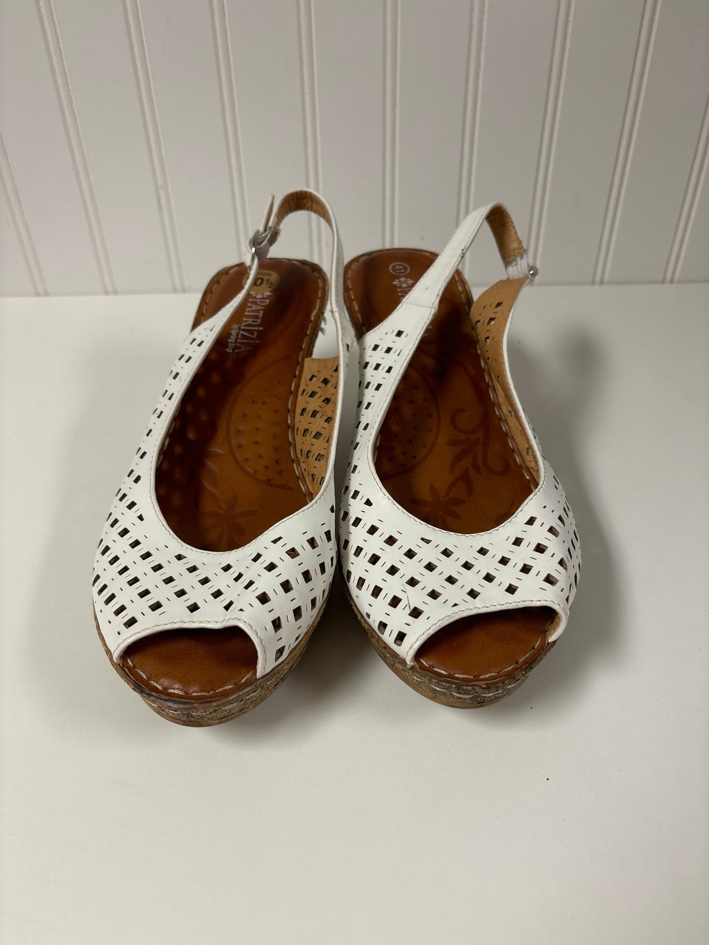 White Sandals Heels Wedge Spring Step, Size 10.5