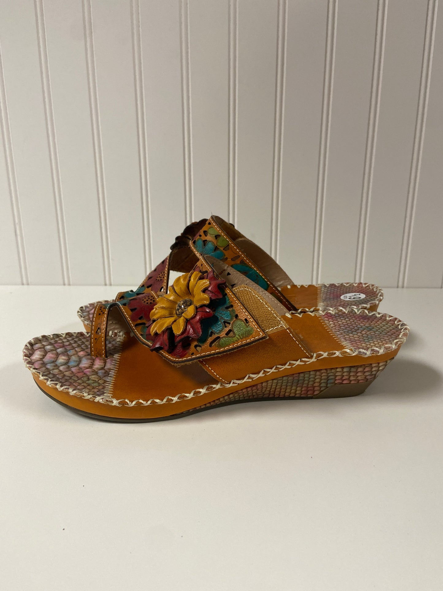 Multi-colored Sandals Heels Wedge Spring Step, Size 6.5