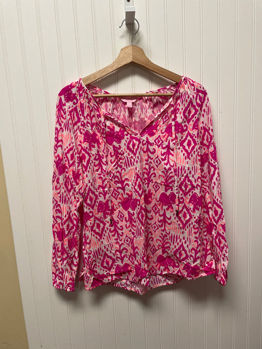 Pink & White Top Long Sleeve Designer Lilly Pulitzer, Size S