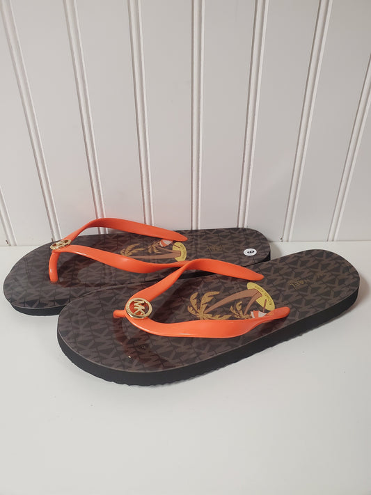 Sandals Flip Flops By Michael By Michael Kors In Brown & Orange, Size: 9