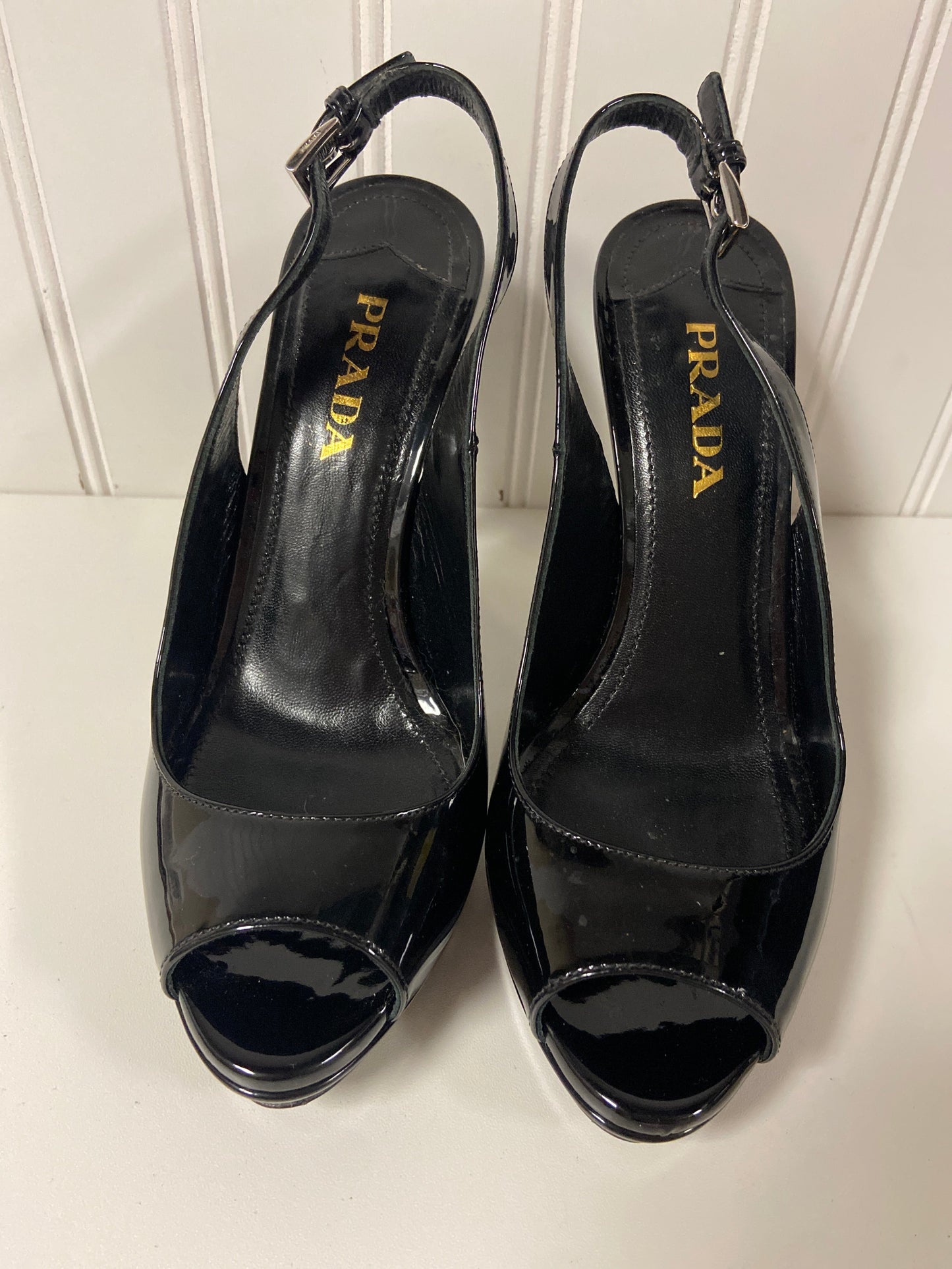 Sandals Luxury Designer By Prada In Black, Size: 6.5