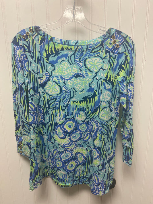 Top 3/4 Sleeve Designer By Lilly Pulitzer In Blue & Green, Size: S