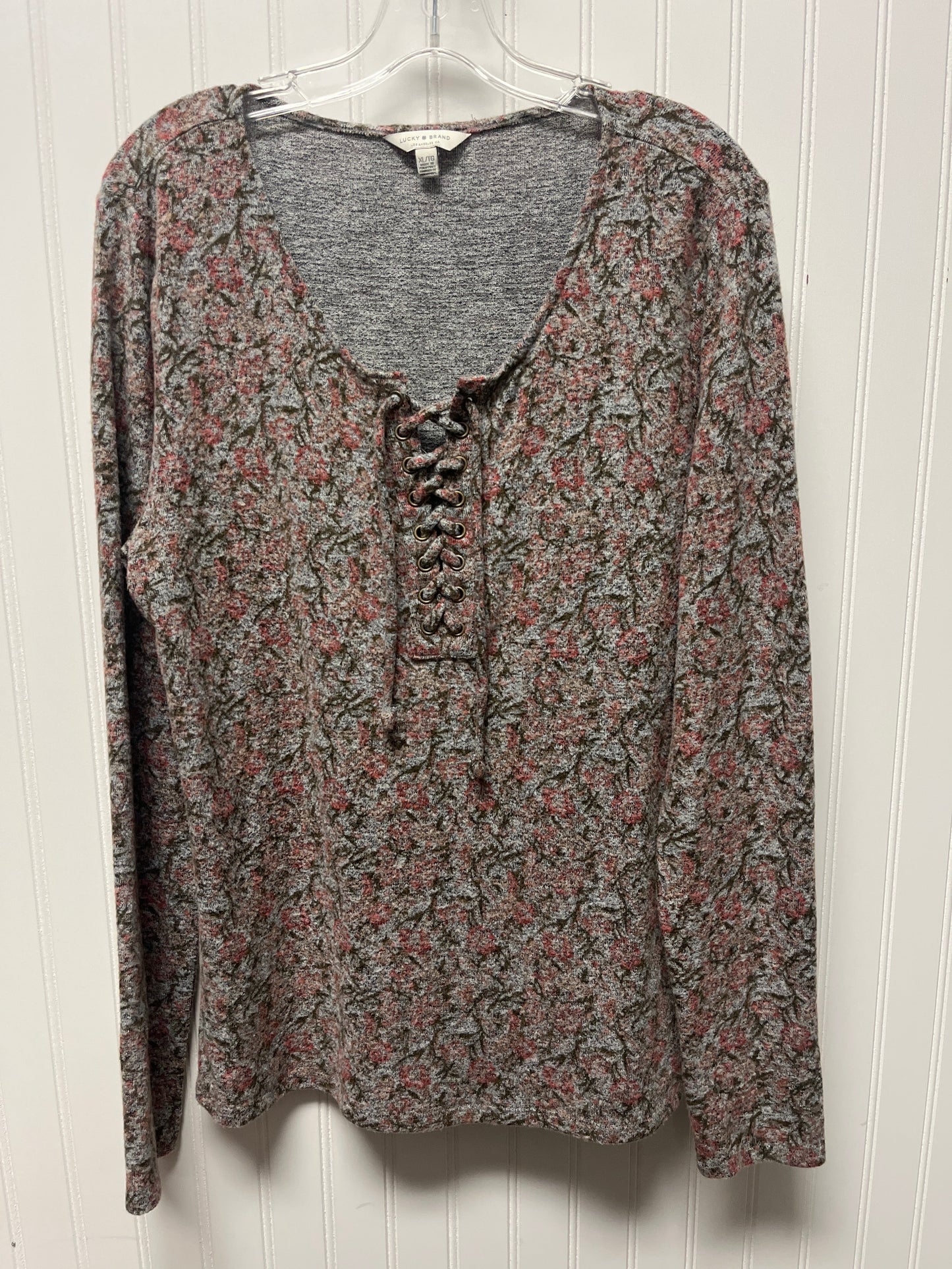 Top Long Sleeve By Lucky Brand In Grey & Pink, Size: Xl