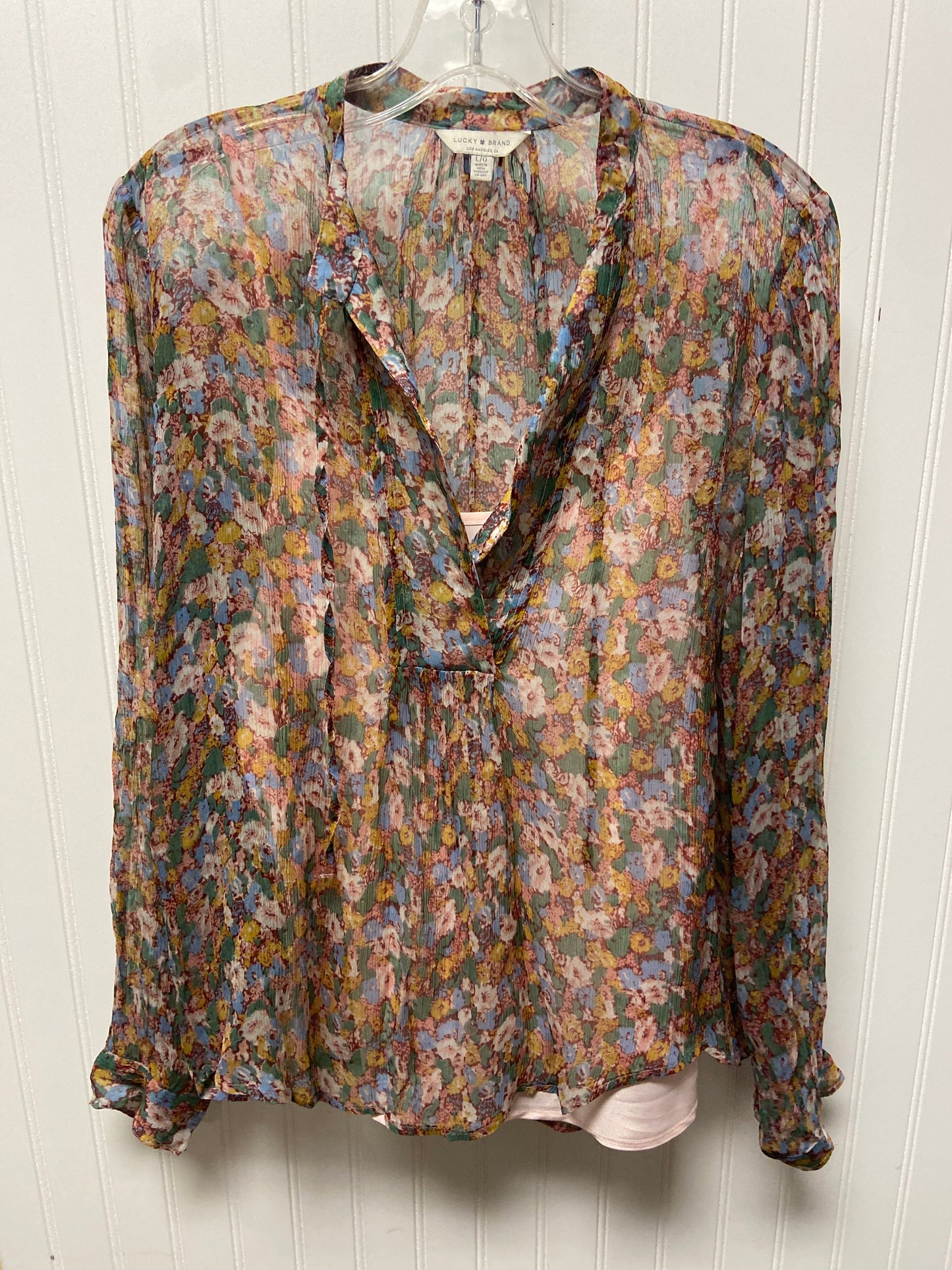 Blouse Long Sleeve By Lucky Brand In Floral Print, Size: L