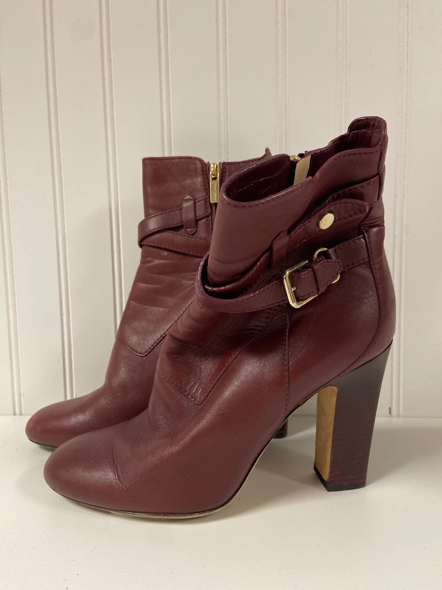 Boots Luxury Designer By Jimmy Choo In Maroon, Size: 8.5