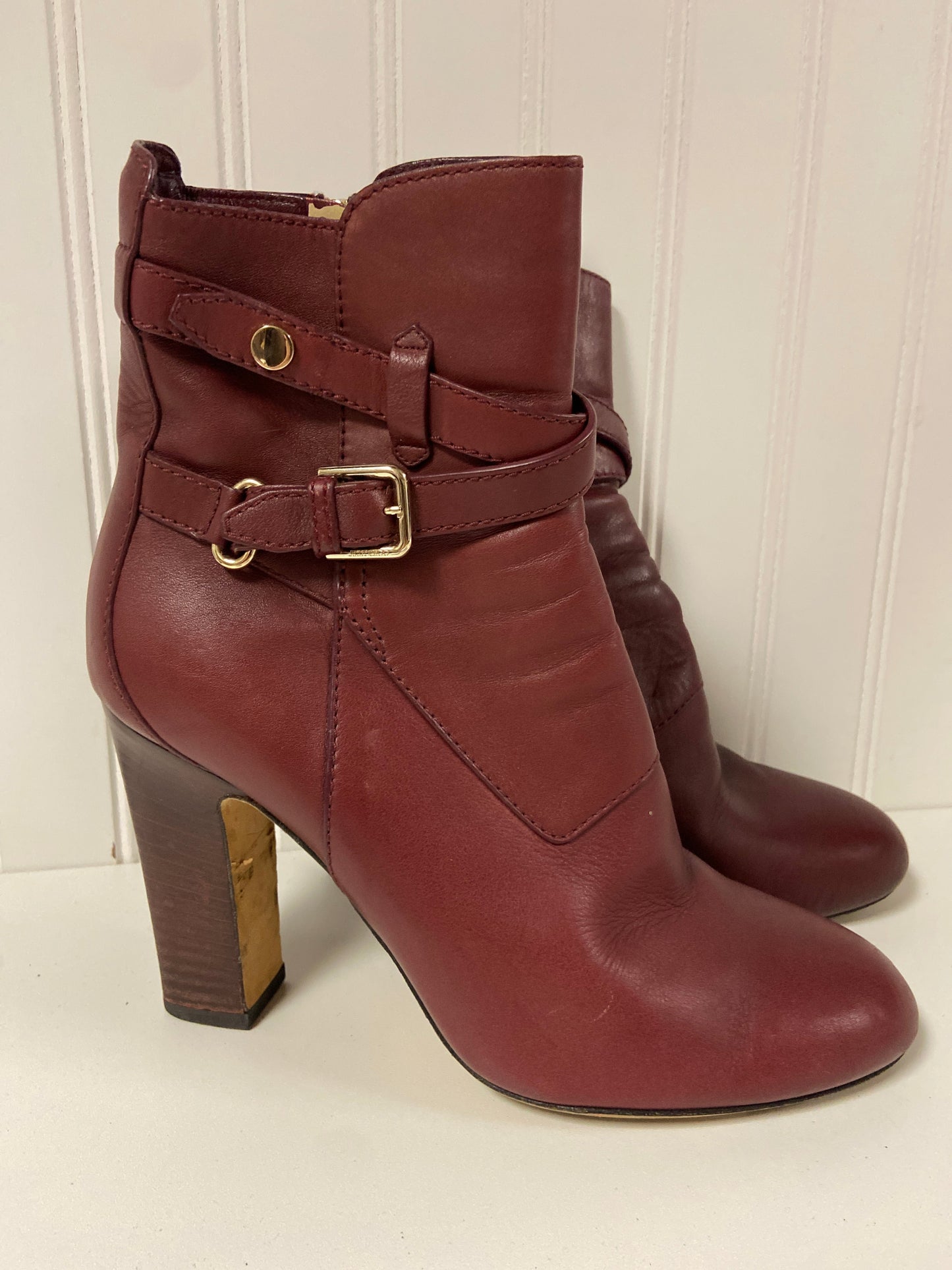 Boots Luxury Designer By Jimmy Choo In Maroon, Size: 8.5