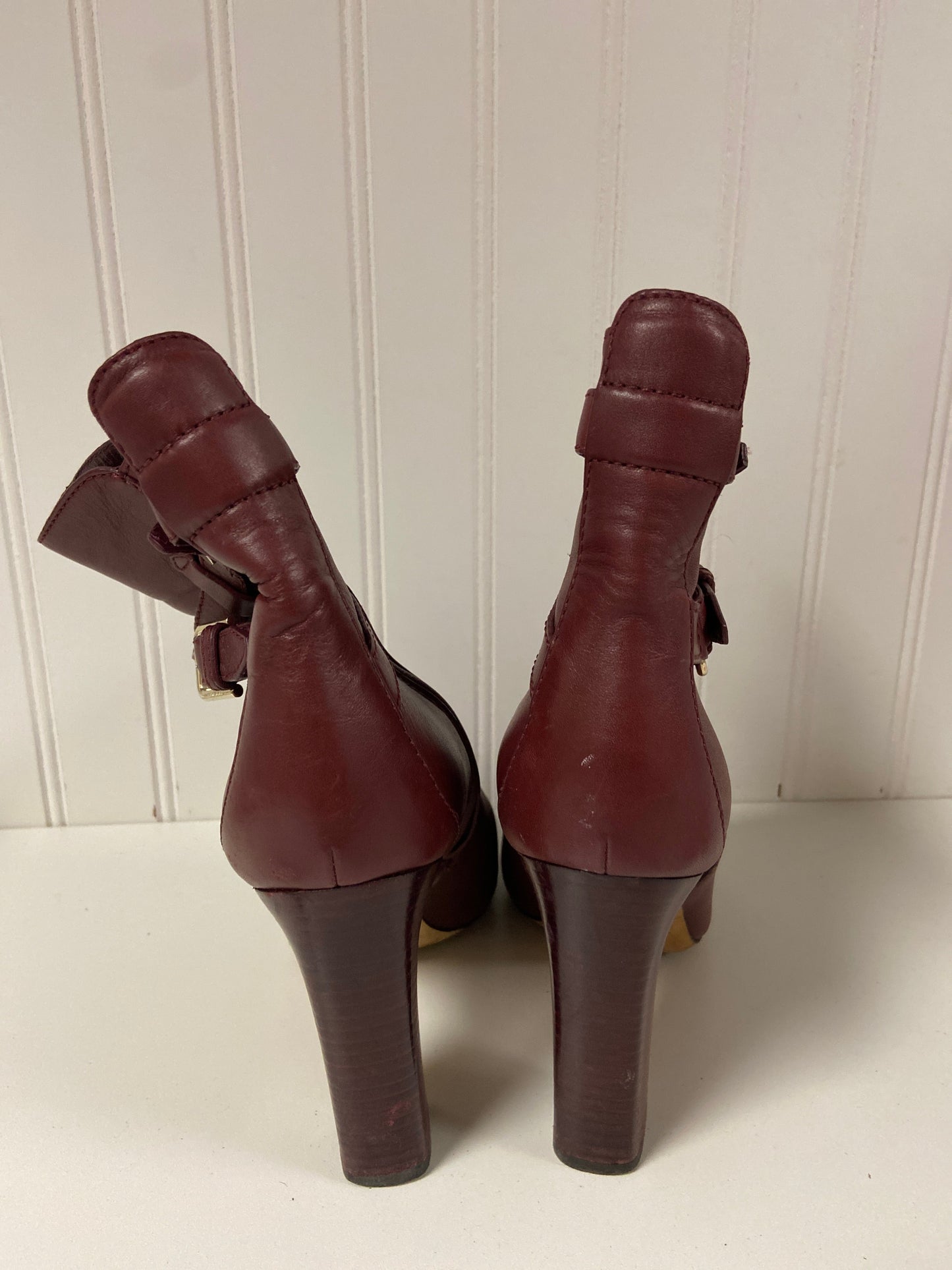 Boots Luxury Designer By Jimmy Choo In Maroon, Size: 8.5