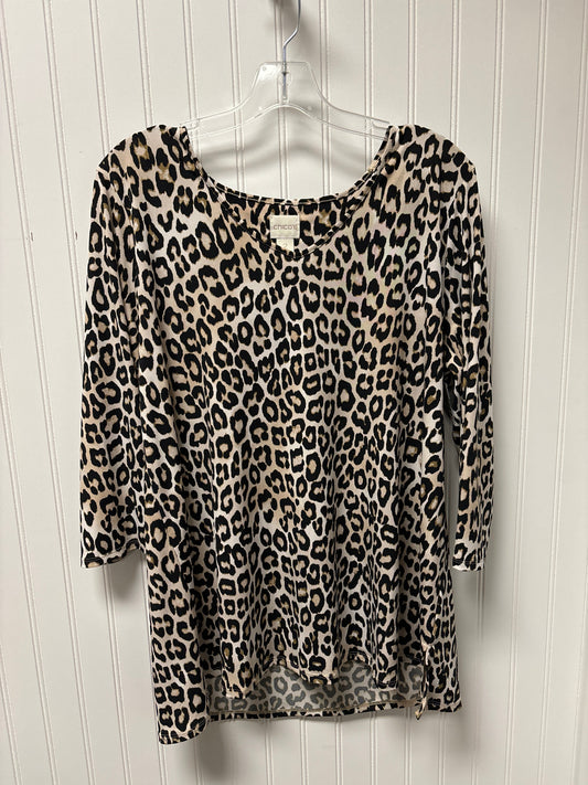 Top 3/4 Sleeve By Chicos In Leopard Print, Size: L