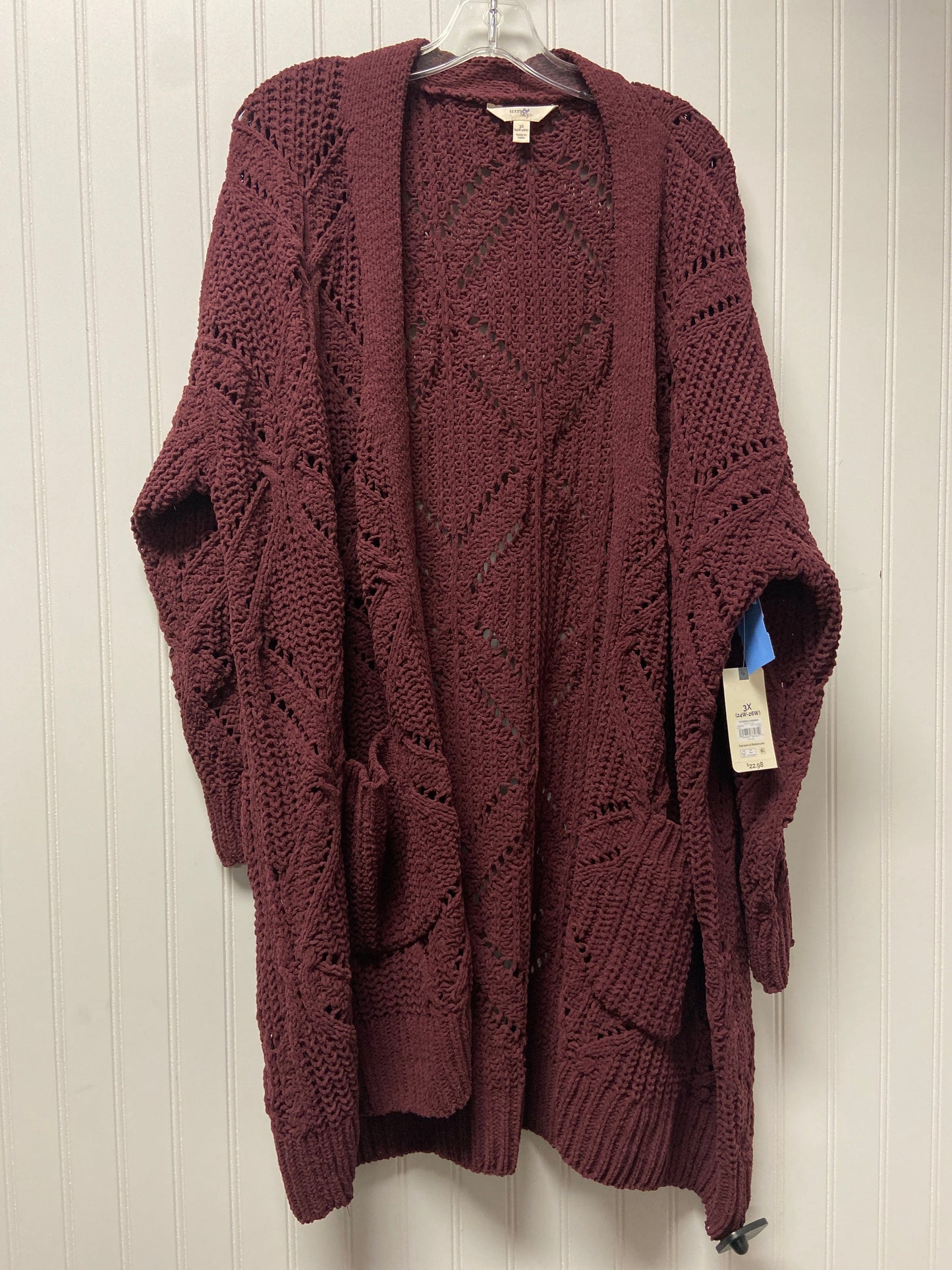 Sweater Cardigan By Terra & Sky In Maroon, Size: 3x