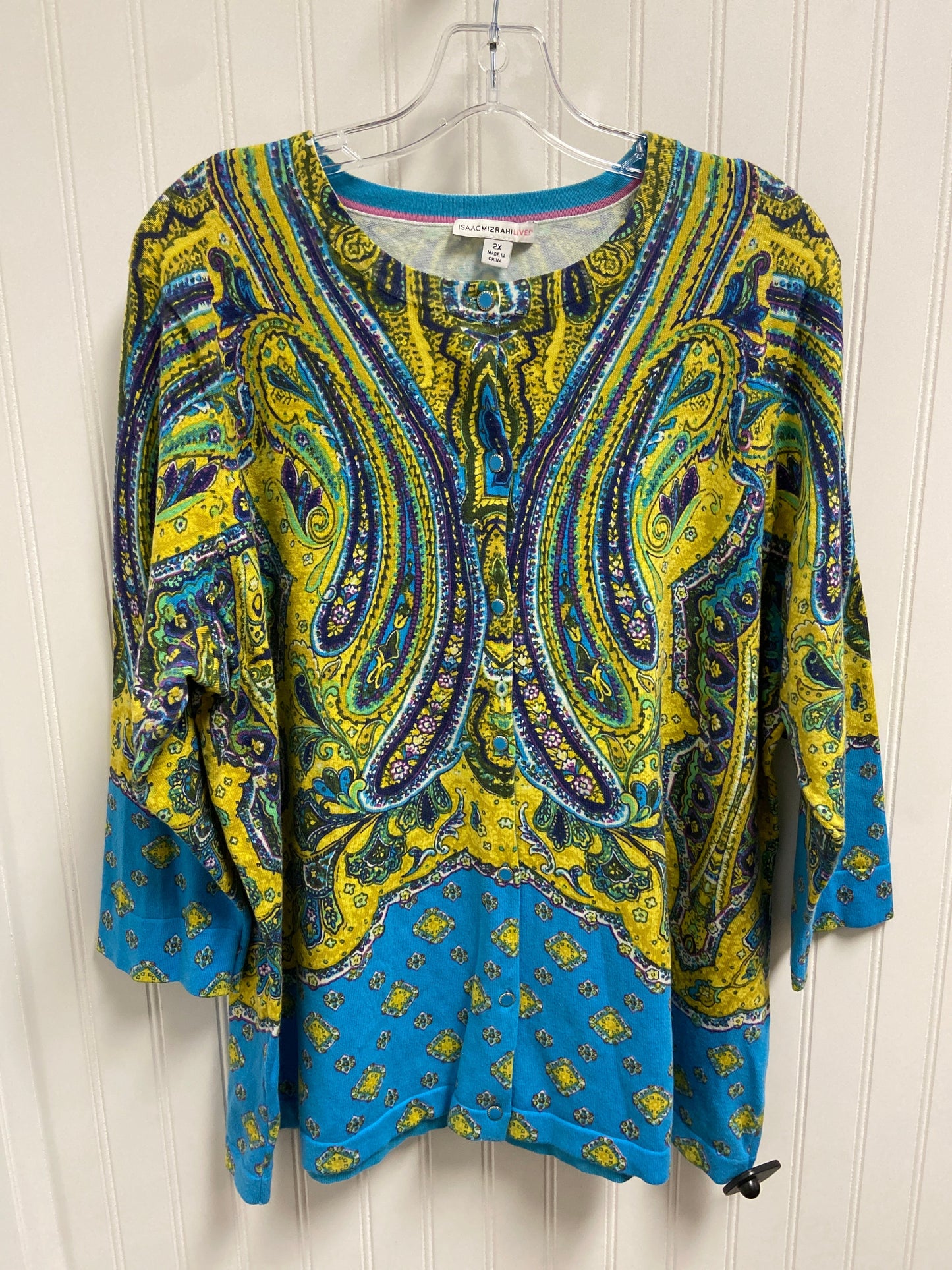 Sweater Cardigan By Isaac Mizrahi Live Qvc In Paisley Print, Size: 2x