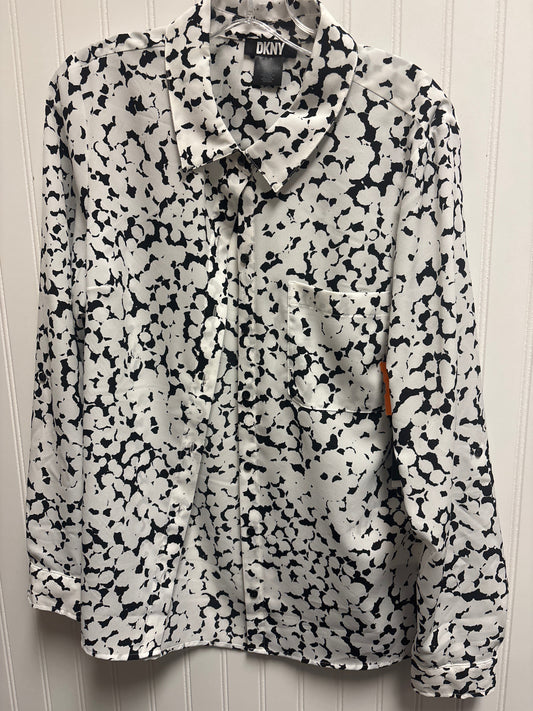 Blouse Long Sleeve By Dkny In Black & White, Size: L