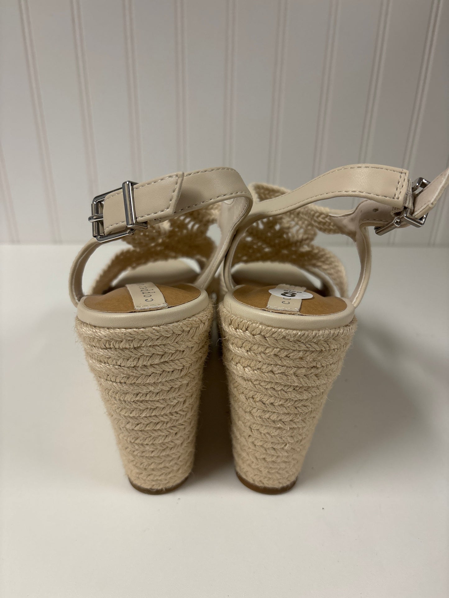 Cream Sandals Heels Wedge Copper Key, Size 8