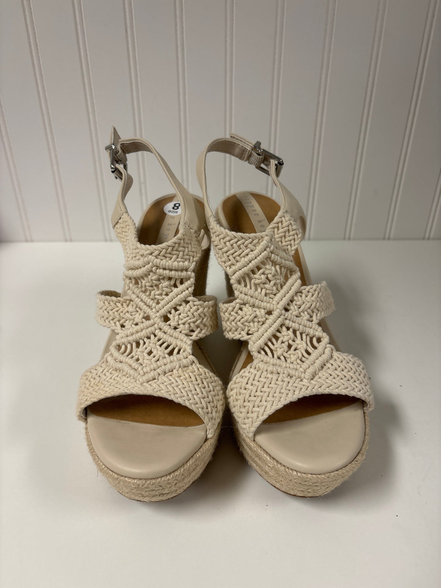 Cream Sandals Heels Wedge Copper Key, Size 8