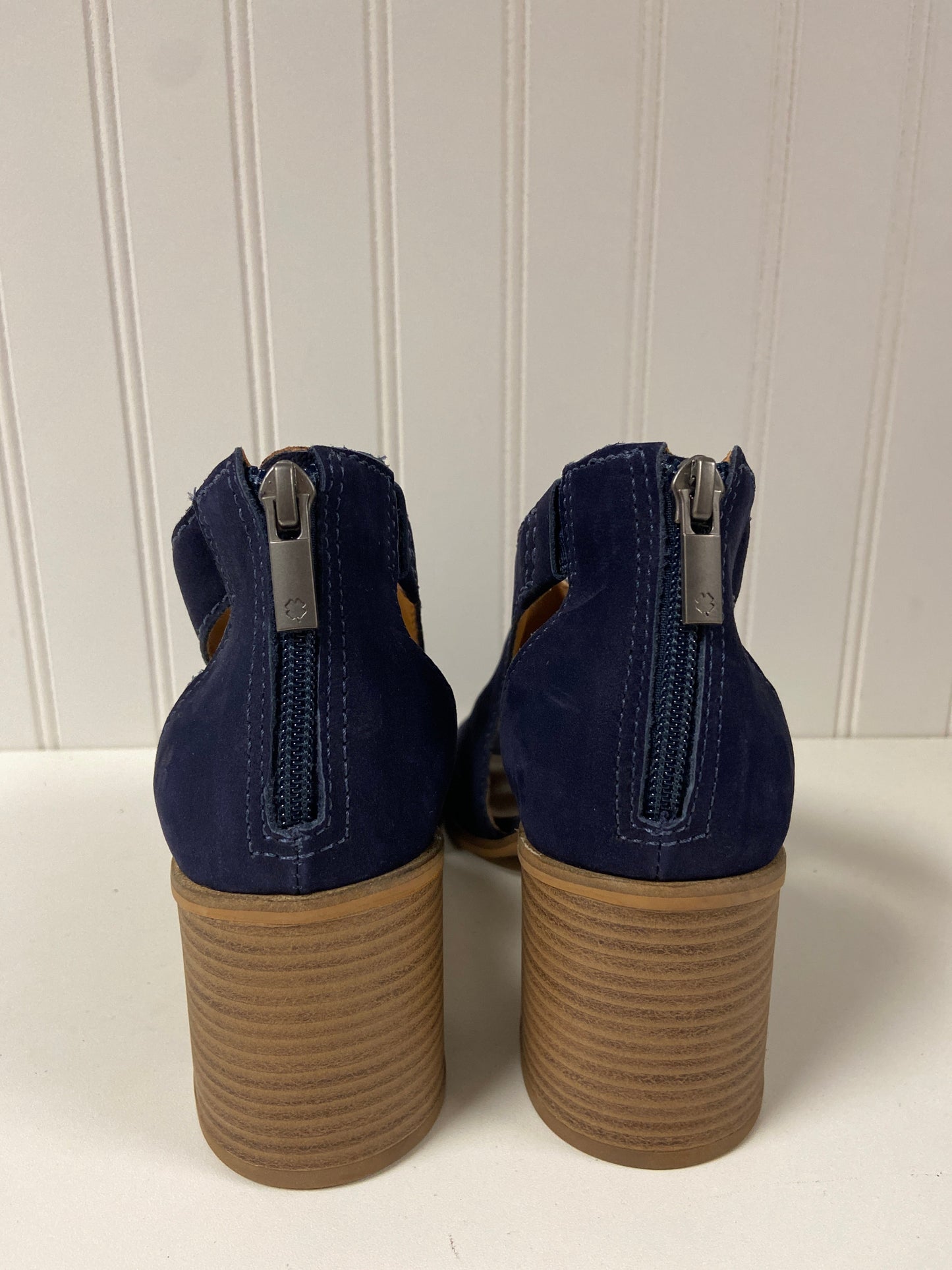 Navy Sandals Heels Block Lucky Brand, Size 7.5
