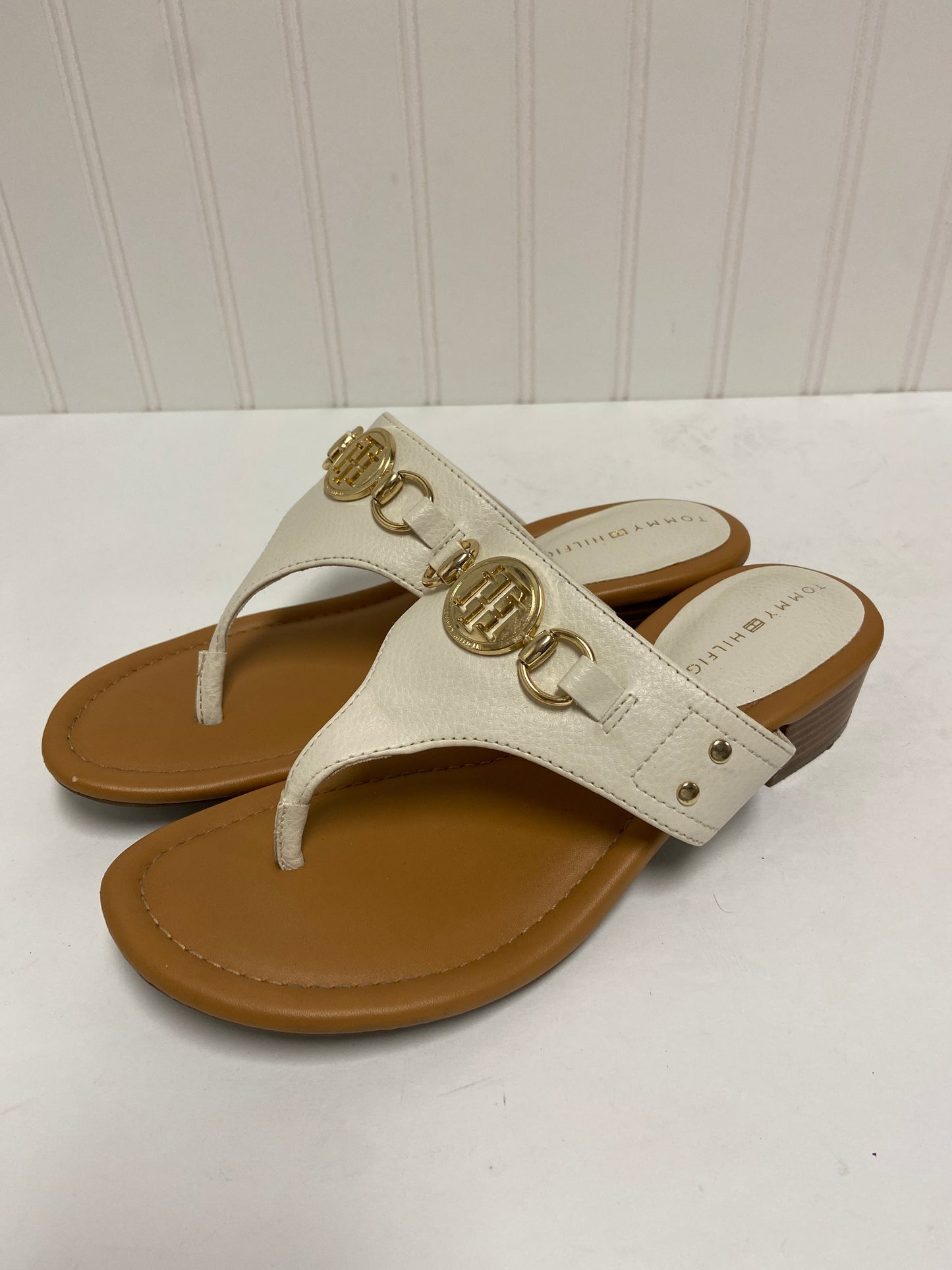 White Sandals Heels Block Tommy Hilfiger, Size 7