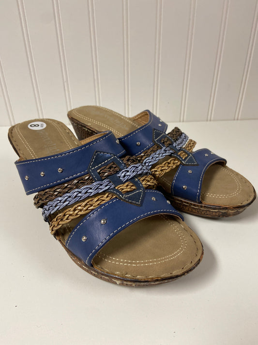 Blue & Tan Sandals Heels Wedge Clothes Mentor, Size 8