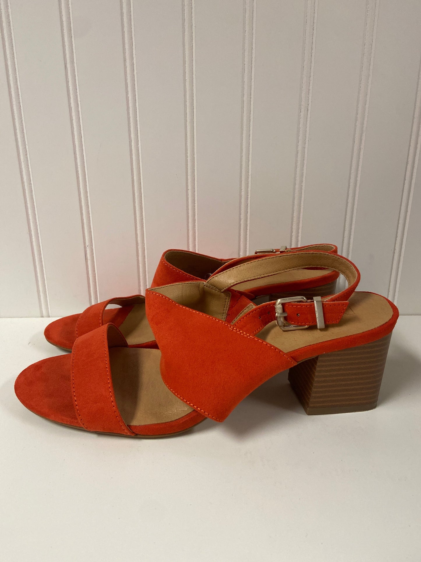 Orange Sandals Heels Block Clothes Mentor, Size 10