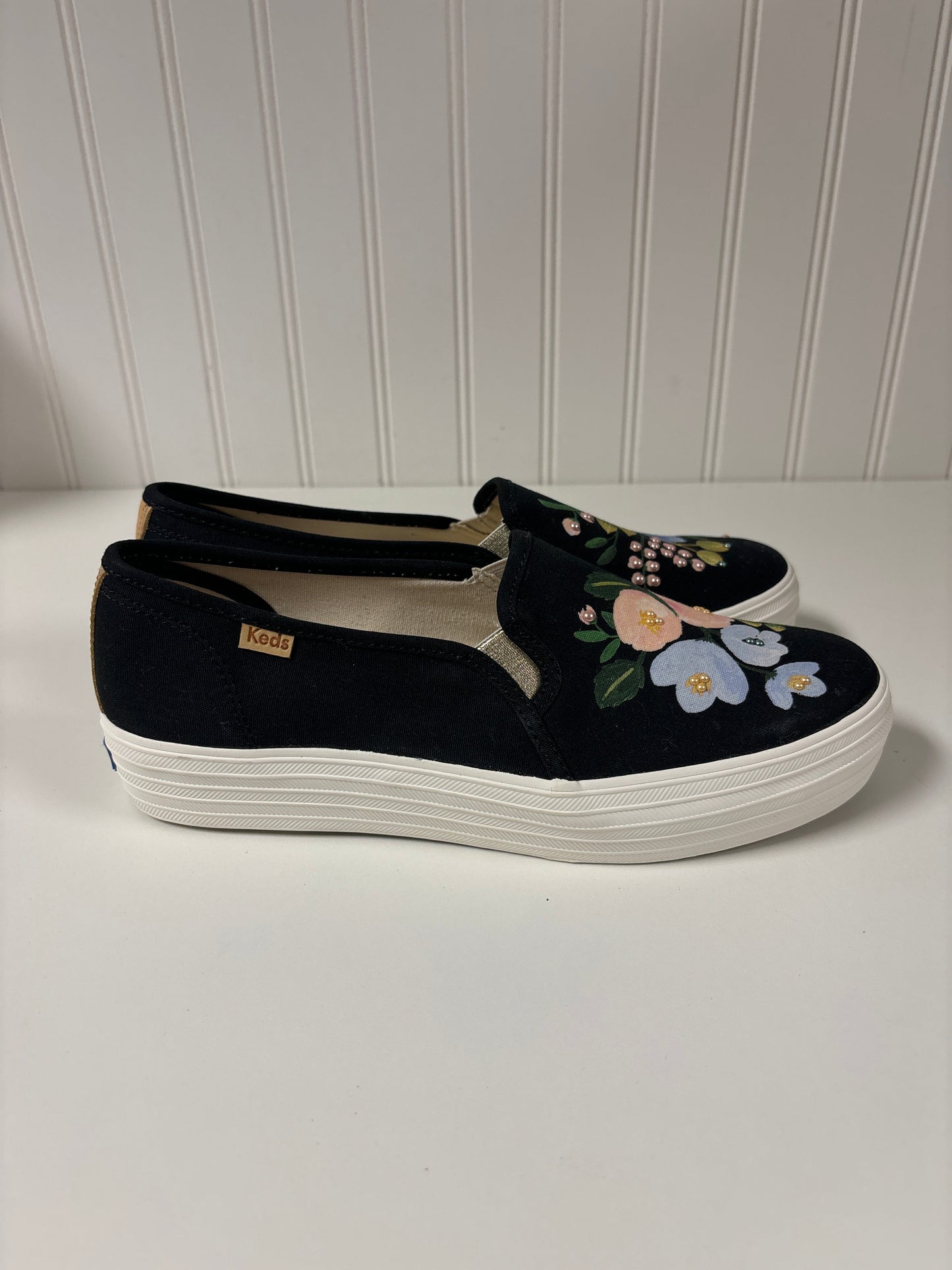 Black Shoes Flats Keds, Size 7.5