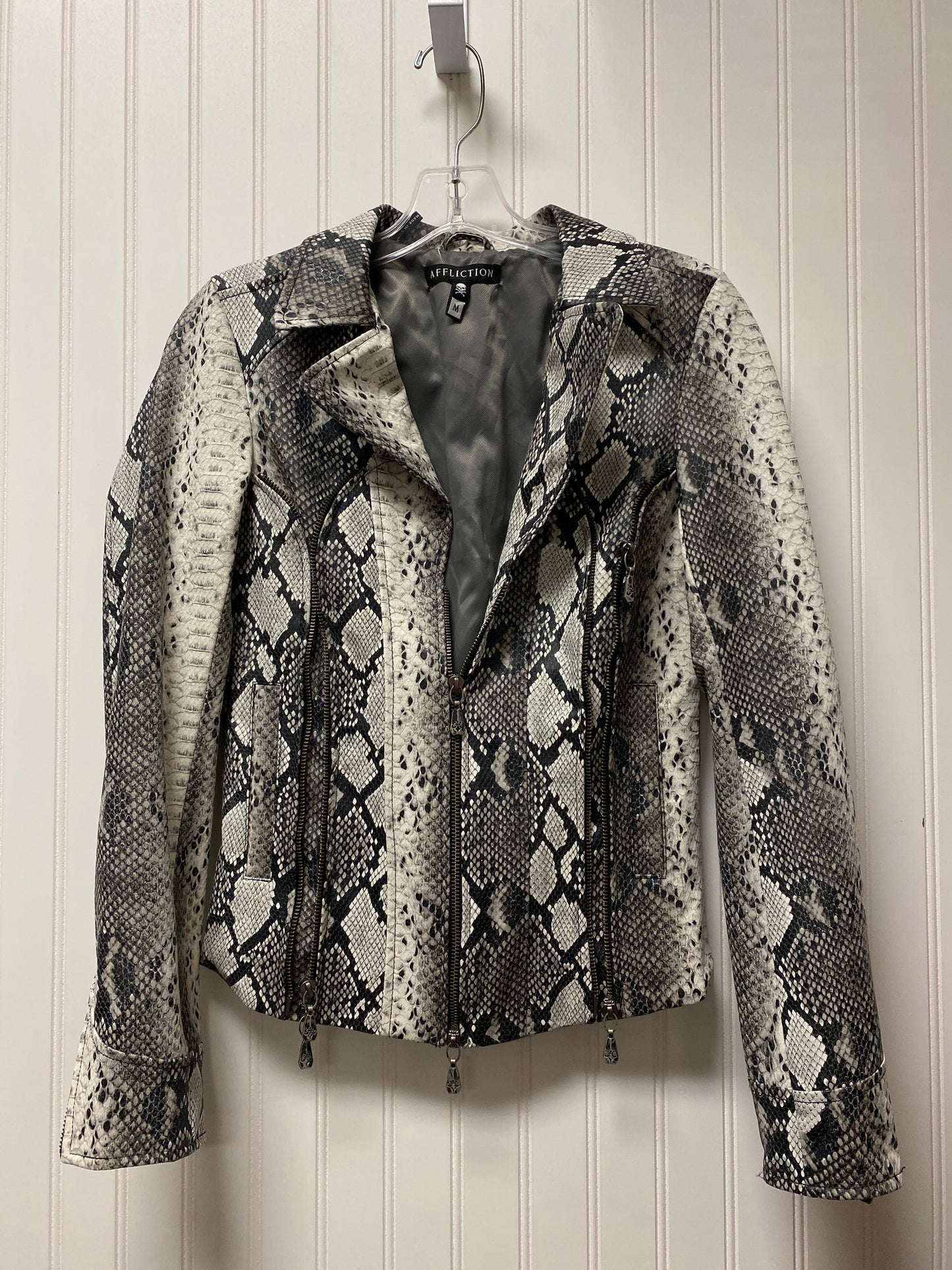 Jacket Moto By Affliction In Snakeskin Print, Size: M