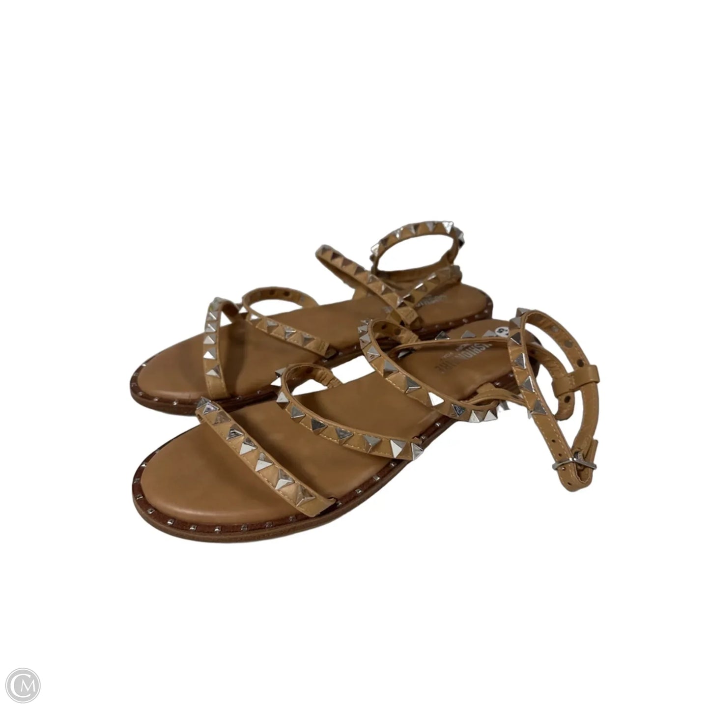 Sandals Flats By Cushionaire In Silver & Tan, Size: 7.5