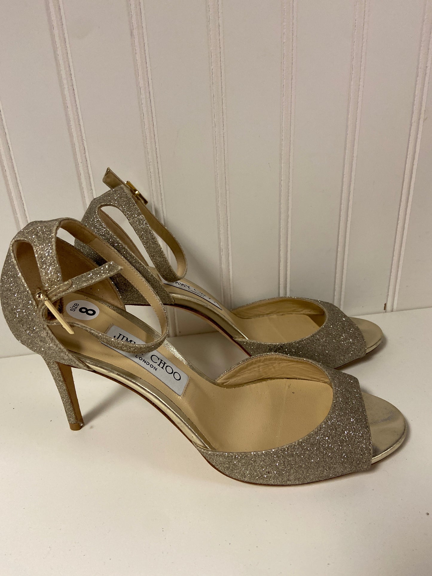 Shoes Luxury Designer By Jimmy Choo In Gold, Size: 8