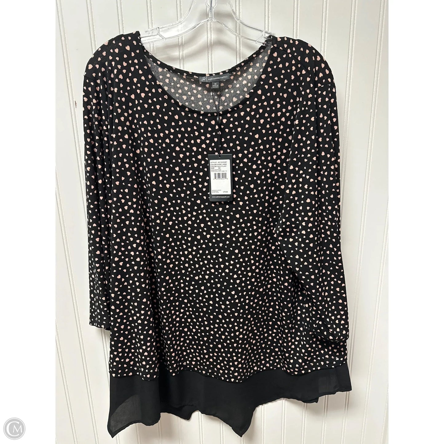 Top 3/4 Sleeve By Adrianna Papell In Black, Size: 3x