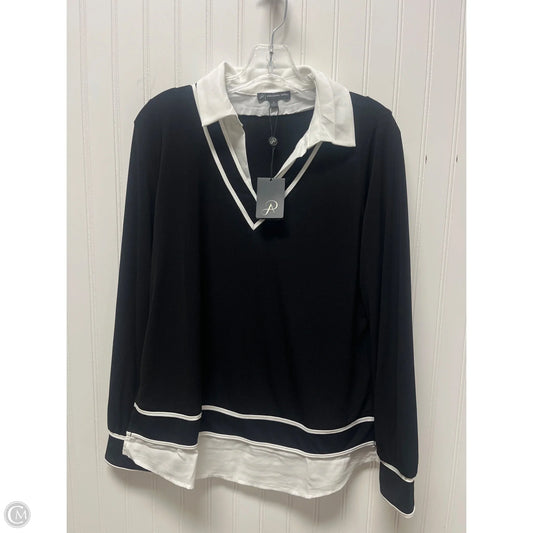 Top Long Sleeve By Adrianna Papell In Black & White, Size: M
