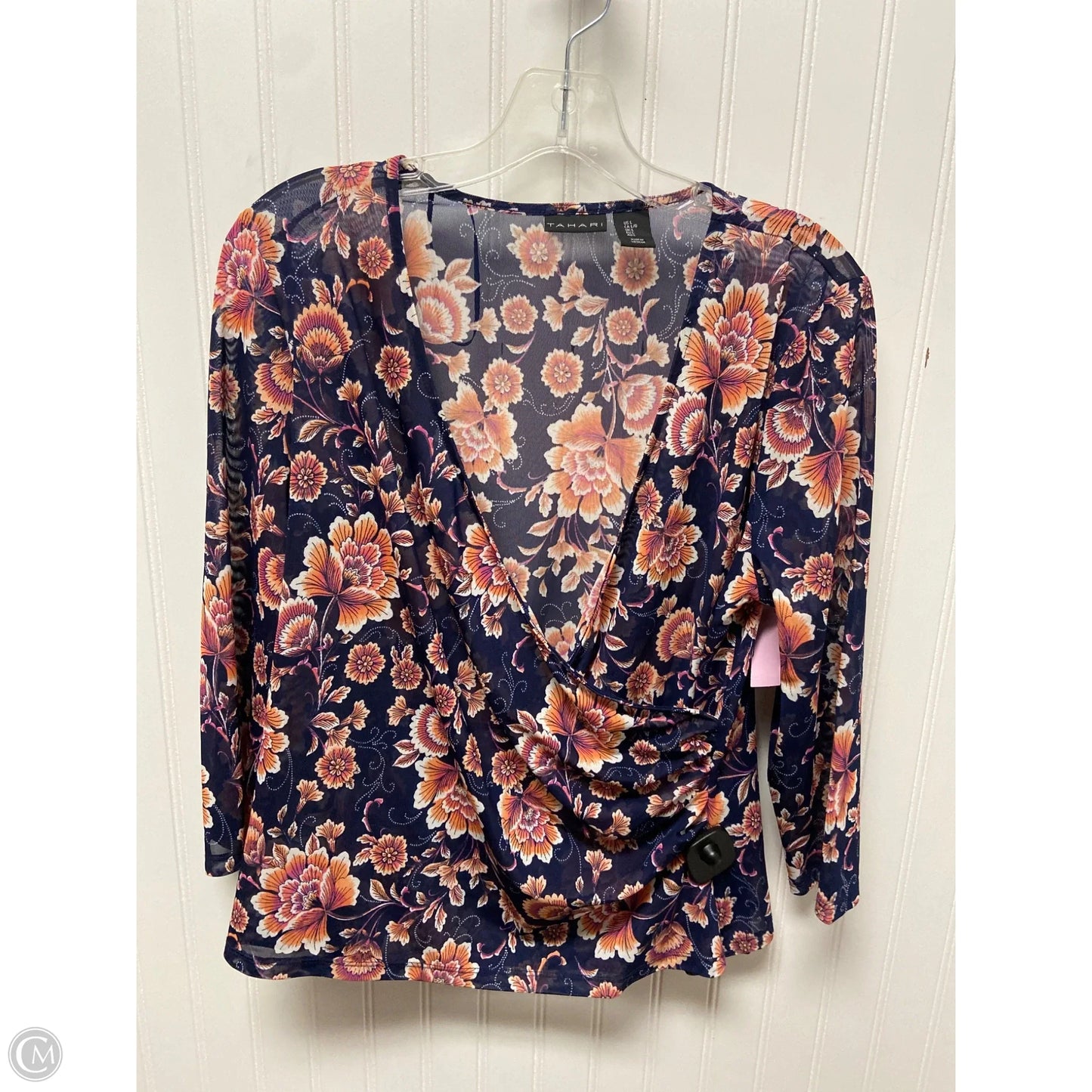 Top Long Sleeve By Tahari In Blue & Orange, Size: L