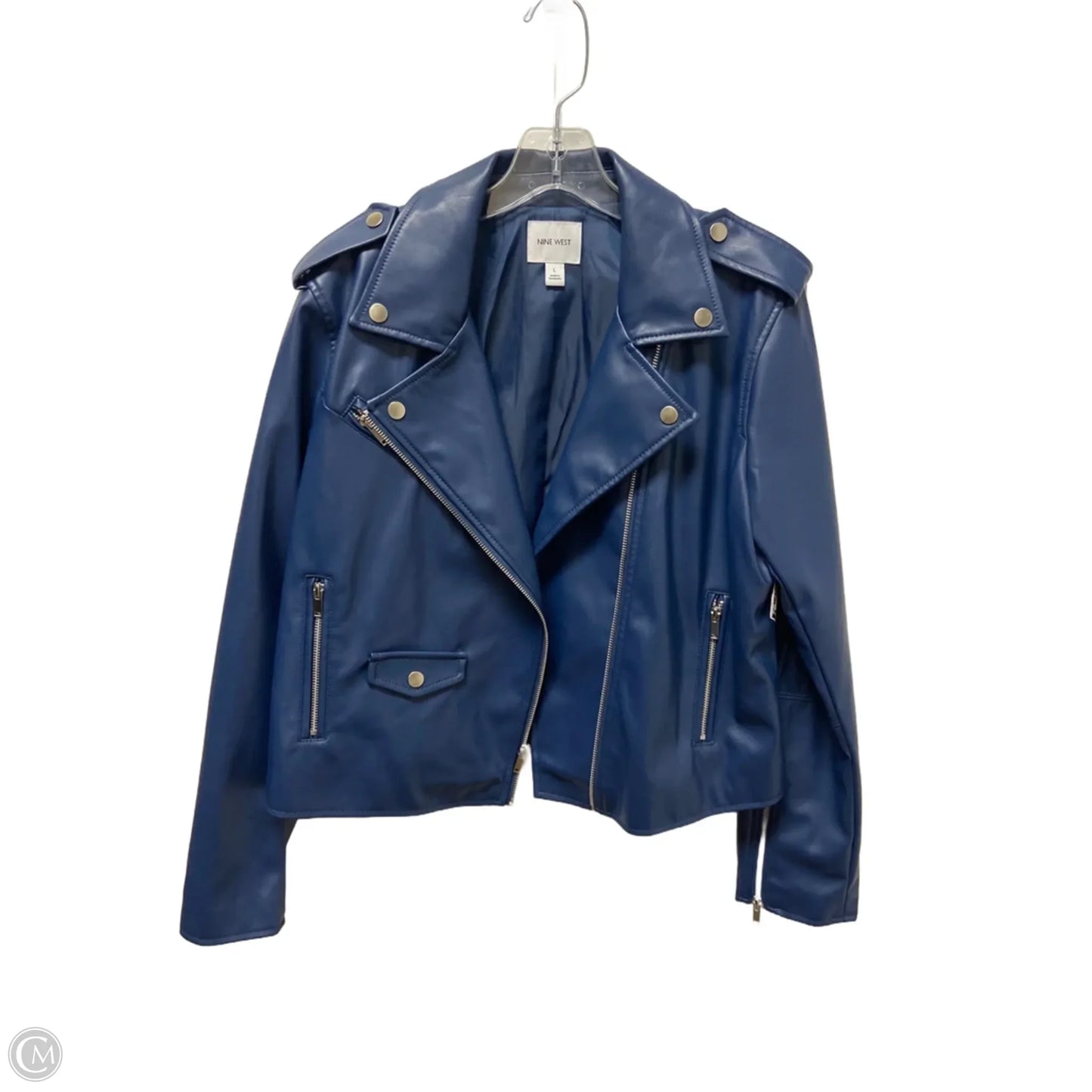 Jacket Moto Leather By Nine West In Blue, Size: L