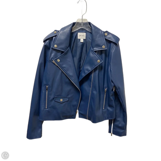 Jacket Moto Leather By Nine West In Blue, Size: L