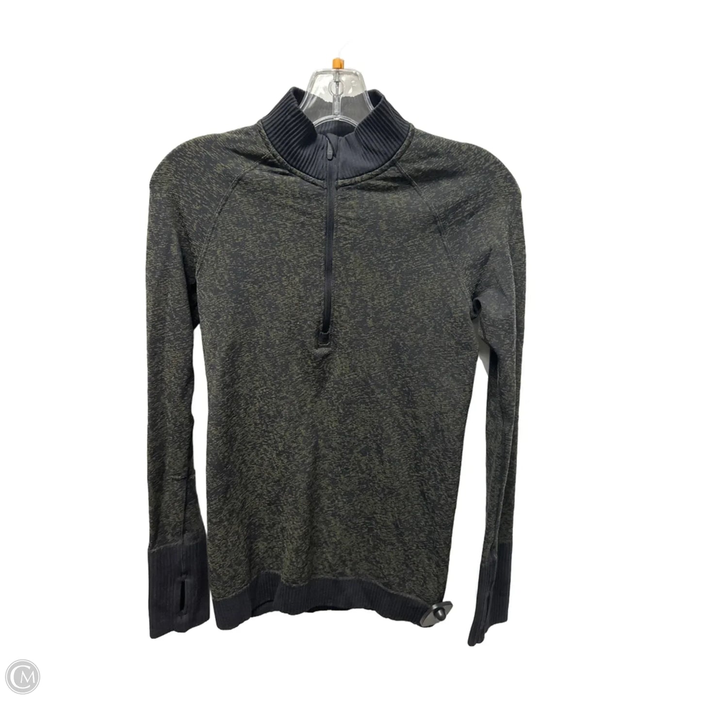 Athletic Top Long Sleeve Collar By Lululemon In Black & Green, Size: S