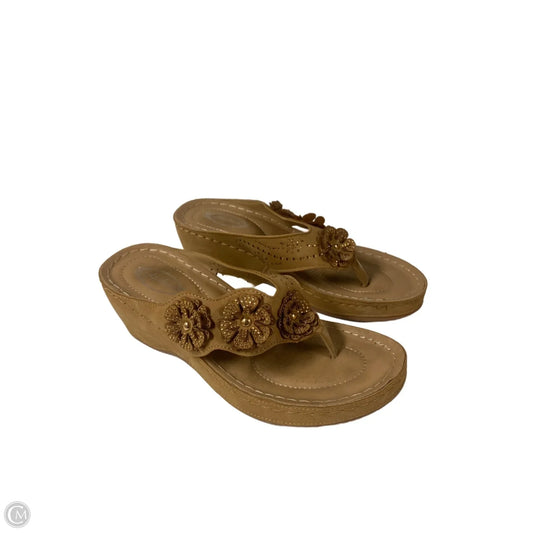 Sandals Heels Wedge By Clothes Mentor In Brown, Size: 7.5
