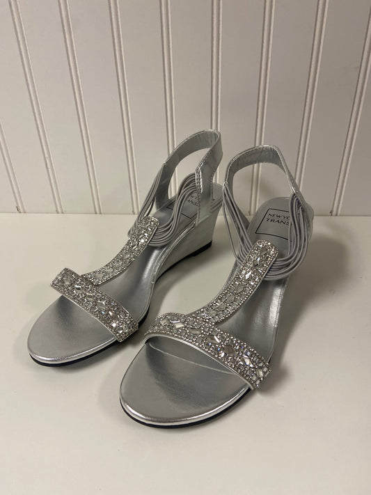 Sandals Heels Wedge By Clothes Mentor In Silver, Size: 8