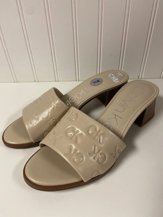 Sandals Heels Block By Calvin Klein In Beige, Size: 7