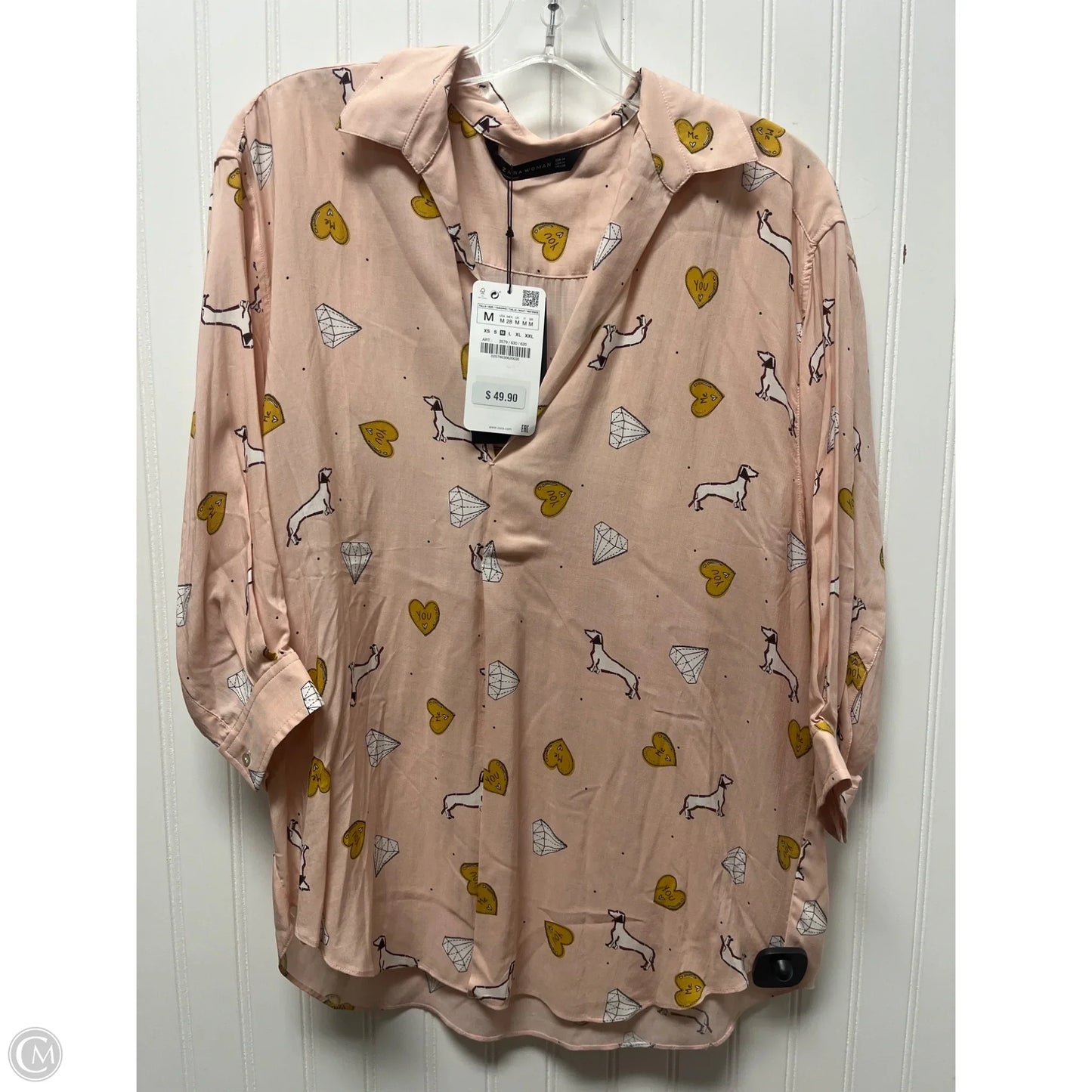 Top 3/4 Sleeve By Zara In Peach, Size: M