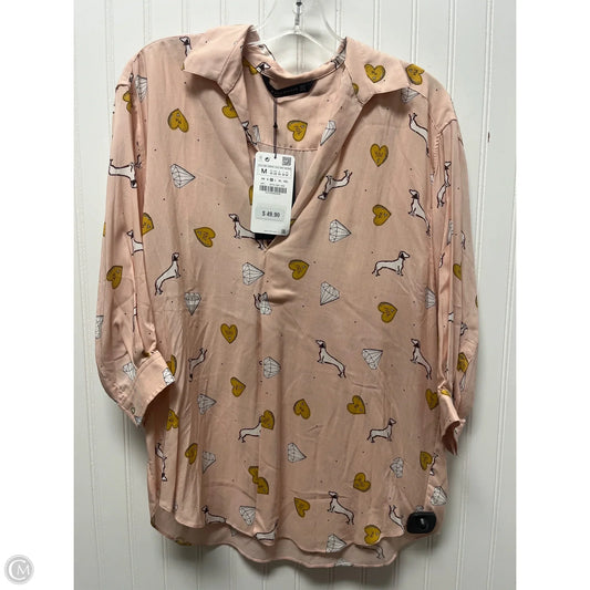 Top 3/4 Sleeve By Zara In Peach, Size: M