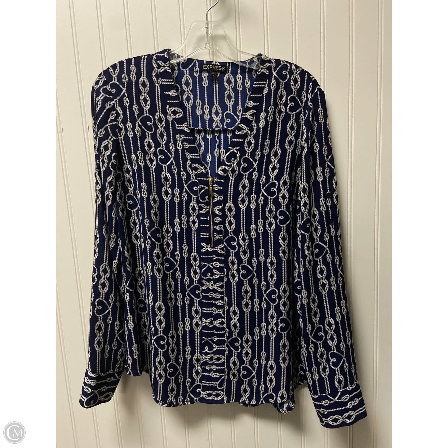 Top Long Sleeve By Express In Blue & White, Size: M