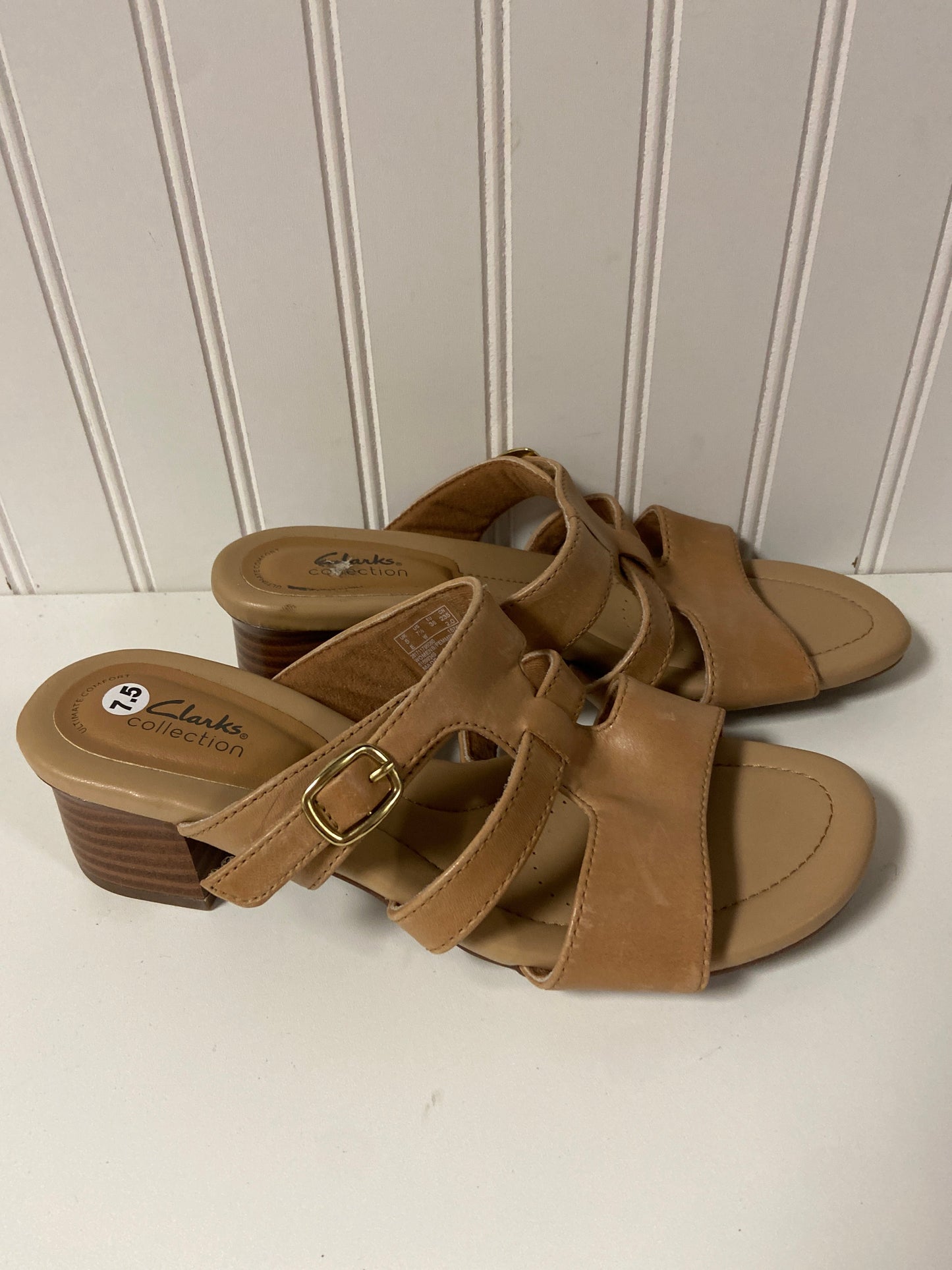 Sandals Heels Block By Clarks In Tan, Size: 7.5