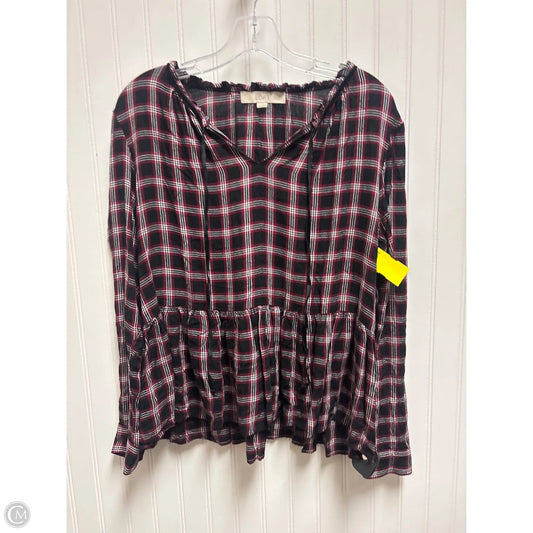 Top Long Sleeve By Loft In Plaid Pattern, Size: M