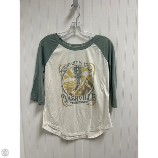 Top 3/4 Sleeve Basic By Clothes Mentor In Cream & Green, Size: L