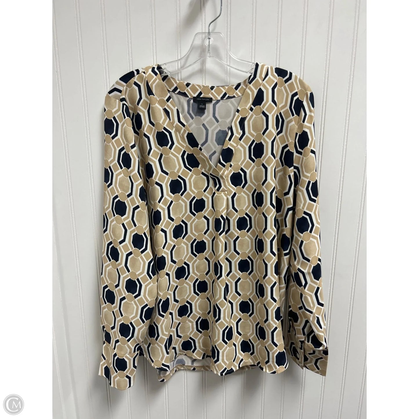 Top Long Sleeve By Ann Taylor In Blue & Tan, Size: L