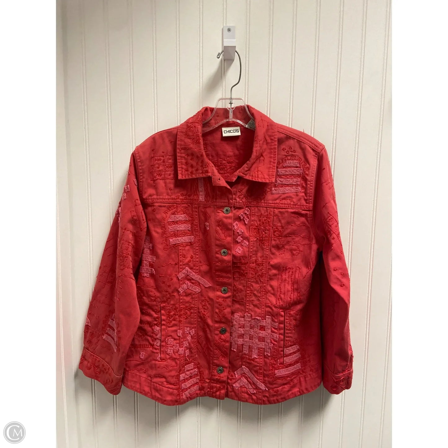 Jacket Denim By Chicos In Red, Size: M