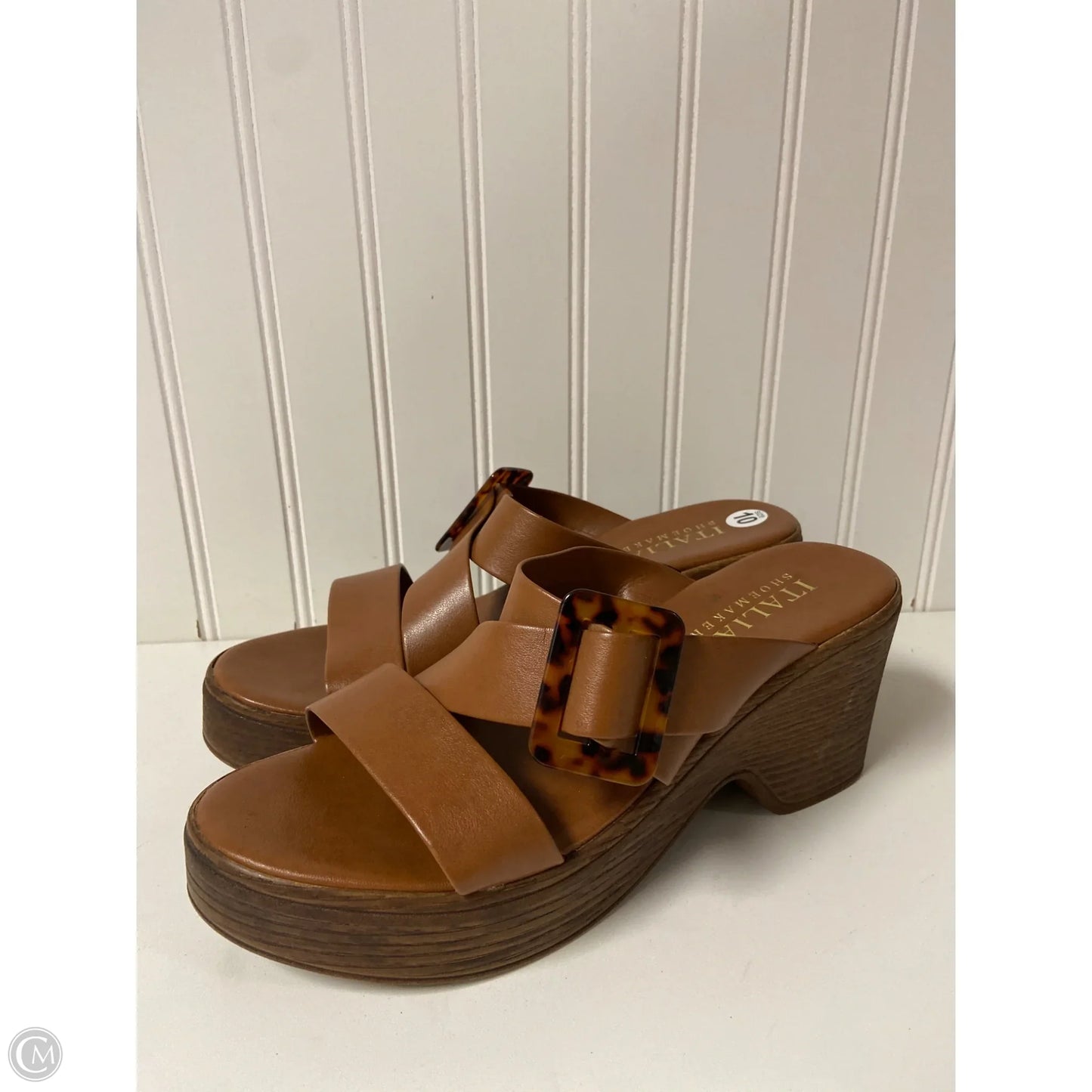 Sandals Heels Wedge By Italian Shoemakers In Brown, Size: 10