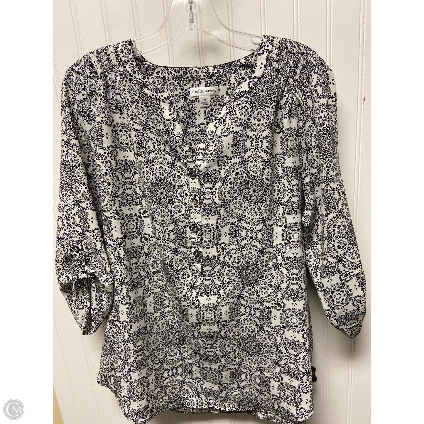 Top 3/4 Sleeve By Croft And Barrow In Black & White, Size: M